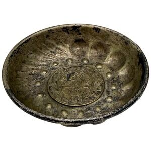 Vintage Silverplate Bowl St. George Dragon Medallion Decorative Dish Patina